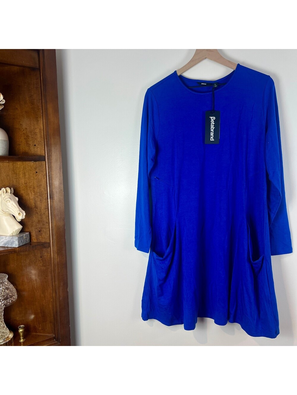 Betabrand Travel Blue Modal Silk Pocket Swing Tunic Dress Size L NWT